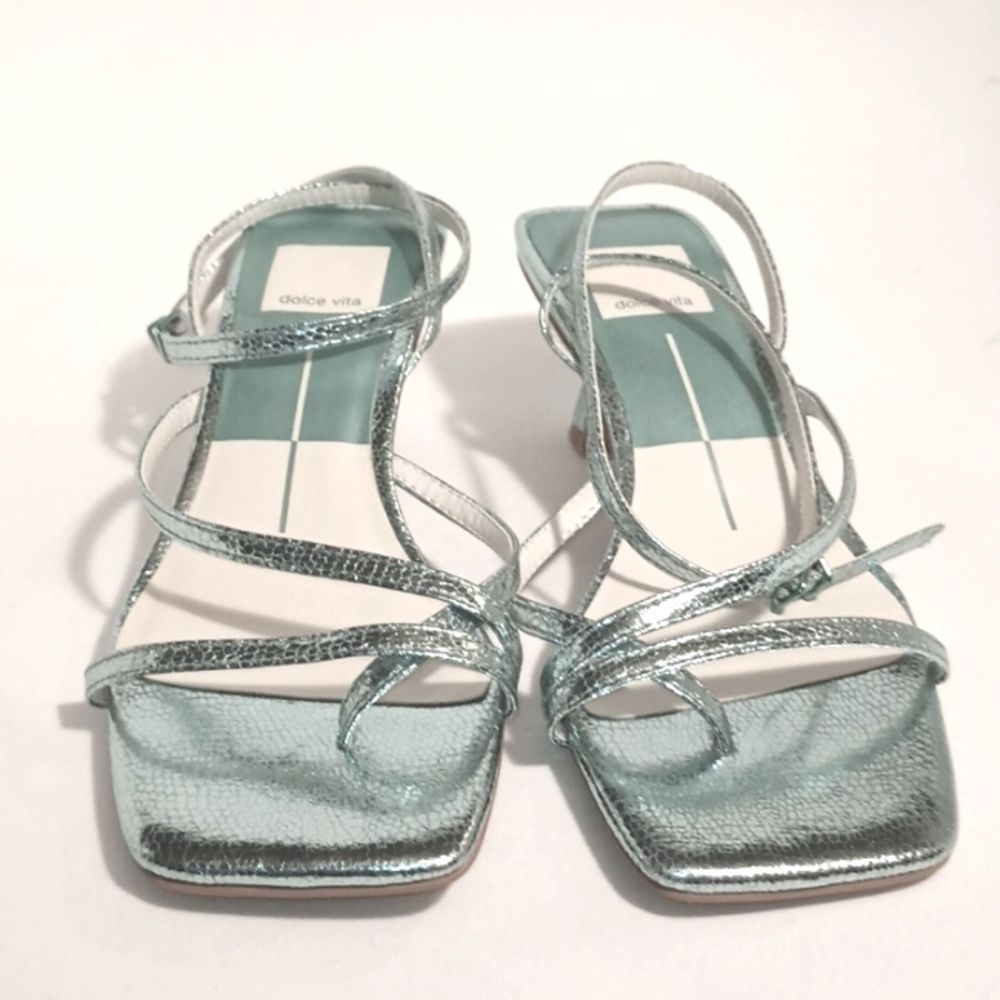 DOLCE VITA BAYLOR METALLIC BLUE TRAPPY SANDALS - Picture 7 of 10